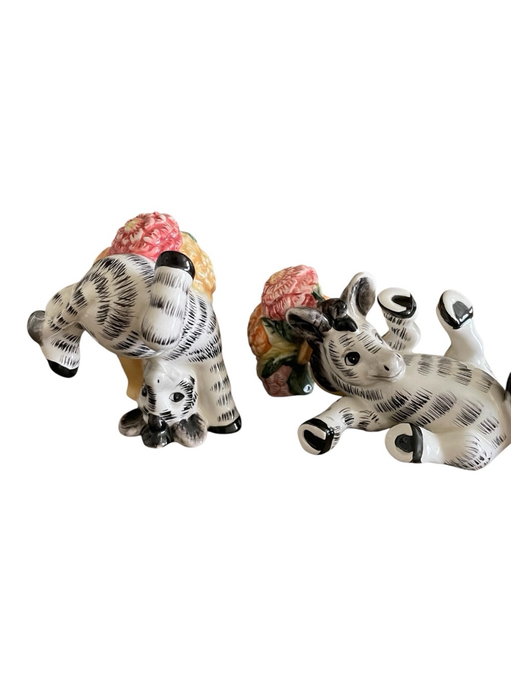 Vintage Set of Fitz and Floyd Tumbling Zebra Figurines Cottagecore Safari Themed